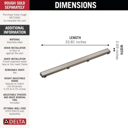 Delta Faucet 36-Inch Reversible Linear Shower Drain Trim in Stainless - color: Stainless