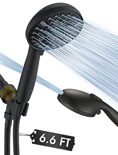 High Pressure 10 Setting Handheld Shower Head, 5" Detachable Showerhead Spray Built-in Power Wash to Clean Tub, Tile & Pets, 79" Extra Long Stainless Steel Hose, Adjustable Bracket - Matte Black - color: Black