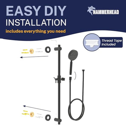 HammerHead Showers® Solid Metal 27.5 Inch Shower Slide Bar Set and Handheld Shower Head with Hose — MATTE BLACK — 2.5 GPM High Pressure Spray Wand — Easily Adjust Height & Angle of Handshower - color: Matte Black, size: 2.5 GPM