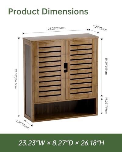 SMIBUY Bathroom Cabinet Wall Mounted, Bamboo Over-The-Toilet Storage Organizer, Space Saver Medicine Cabinet with 2 Door and Adjustable Shelves (Walnut) - color: Walnut