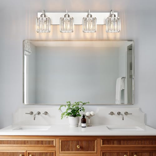 Modern Bathroom Vanity Light 4-Lights Brushed Nickel Vanity Light Crystal Wall Light Bathroom Light Fixtures - color: Nickel Crooked, size: 4-light