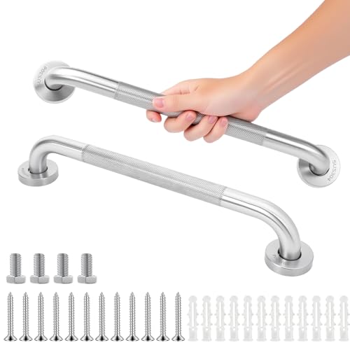 2-Pack, Shower Grab Bars & Bathtub Safety Handles - 304 Stainless Steel Textured Non-Slip Assist Rails for Anti-Fall Support in Tub, Shower, and Toilet Areas, 20 Inch - size: 20 Inch