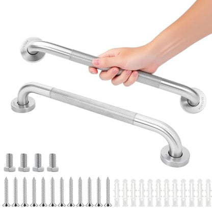 2-Pack, Shower Grab Bars & Bathtub Safety Handles - 304 Stainless Steel Textured Non-Slip Assist Rails for Anti-Fall Support in Tub, Shower, and Toilet Areas, 20 Inch - size: 20 Inch