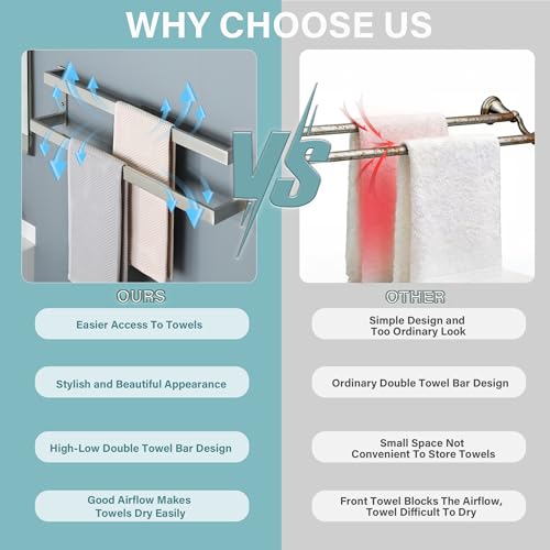 Alise Double Towel Bar, 24" Double Towel Racks for Bathroom, Brushed Nickel | Bathroom Towel Rack Wall Mounted, 3.54" Wide Faster Drying, Ladder Design, SUS304 Stainless Steel - color: Brushed Nickel, size: 24-inch