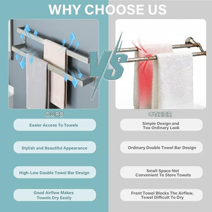 Alise Double Towel Bar, 24" Double Towel Racks for Bathroom, Brushed Nickel | Bathroom Towel Rack Wall Mounted, 3.54" Wide Faster Drying, Ladder Design, SUS304 Stainless Steel - color: Brushed Nickel, size: 24-inch