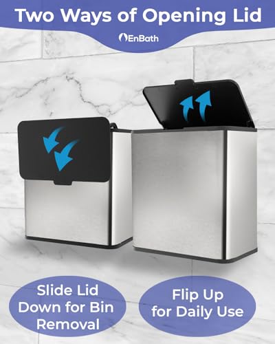 Sanitary Napkin Disposal Receptacle, Tampon Disposal Bin -Wall Mounted Trash Can for Bathroom with Removable Container for Improved Hygiene. Easy Mount to Any Wall/Partition. Includes No-Drill Option