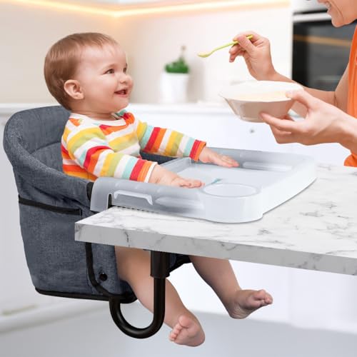 Hook On Chair with Removable Dining Tray,Portable Hook-On Chairs with Storage Bag,for Home and Travel(Grey) - color: gray with tray