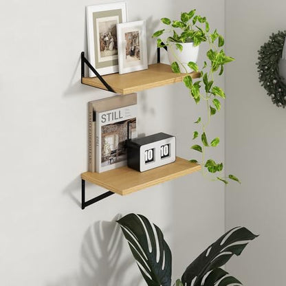 Deep Floating Shelves - 20 Inch Floating Shelves Set of 2-12 Inch Deep Oak Wall Shelves for Living Room Bathroom Kitchen - color: Oak, size: 20W x 12D