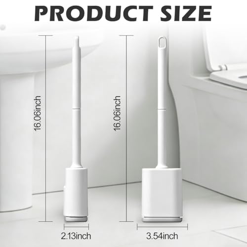 Silicone Toilet Brush and Holder Set, Flexible Toilet Bowl Brush Head with Silicone, Long Handle, Wall Mounted with Removable Anti-Leakage Base, Soft Bristles for Bathroom Deep Cleaning (White) - color: White