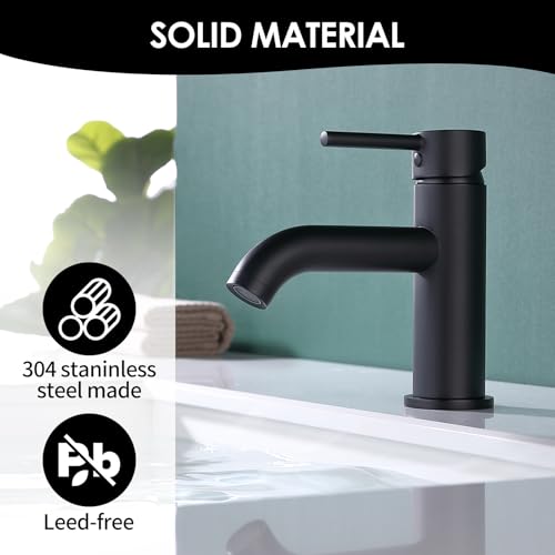 Single Handle Black Bathroom Faucet with Metal Drain Assembly and Escutcheon, Matte Black (Matte Black-JO1) - color: Matte Black-JO1
