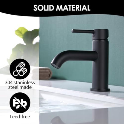 Single Handle Black Bathroom Faucet with Metal Drain Assembly and Escutcheon, Matte Black (Matte Black-JO1) - color: Matte Black-JO1