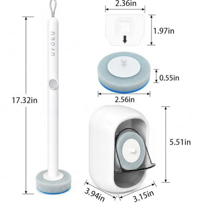 UFORU Disposable Toilet Brush and Holder Set, Toilet Wand Kit, 42 Refills | Preloaded Foaming Heads, Hands-Free Release, Flexible Under-Rim Reach, Auto-Open Caddy, Wall-Mount Storage, Bathroom & RV Use