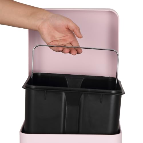 happimess Betty 8 Gal Step Trash Can Soft-Close Lid, Blush Pink | Removable Liner, Semi-Rectangular, Steel Pedal, Iron Powder Coated, 27" Height, Non-Skid Base - color: Blush Pink