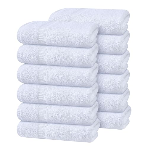 Hand Towel Set of 12-100% Cotton Ultra Soft Highly Absorbent Washable Reusable 600 GSM Lighter Weight, Quick Dry Towels for Bathroom Gym Kitchen Hotel Spa - 16x27 Inch Hand Towels White - color: White, size: Pack of 12