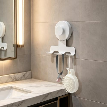 Shower Suction Razor Holder, Stainless Steel No-Drill Bathroom Hook | Reusable, Waterproof & Rustproof, Holds Up to 15 lbs – Fits Razors, Towels, Loofahs, Glass Doors & Tiles,White 2-Pack - color: White