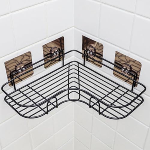 Pilarmuture 1-Shelf Modern Black Iron Corner Shower Caddy, Strong & Durable, No Drill Wall Mounted Shower Shelf for Bathroom, Kitchen, Bedroom, Office