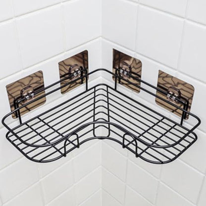 Pilarmuture 1-Shelf Modern Black Iron Corner Shower Caddy, Strong & Durable, No Drill Wall Mounted Shower Shelf for Bathroom, Kitchen, Bedroom, Office