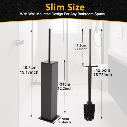 Toilet Brush and Holder Floor Standing, Gun Gray with 2 Replaceable Heads, Bathroom Toilet Brush, Freestanding Toilet Bowl Brush with Removable Liner and Splash Guard, Modern Square Design - color: Gun Gray-standing