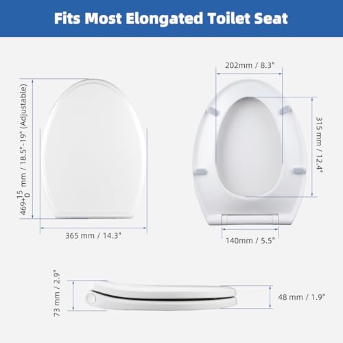 Universal Elongated Toilet Seat Softclose Cover, One-Click to Quick Release | Compatible with TOTO/Gerber/Kohler Oval Toilet Seats, 2-Pack Toilet Bolts and Nuts, Non-Slip Toilet Bumpers, White - style: One-click Universal Elongated Fit