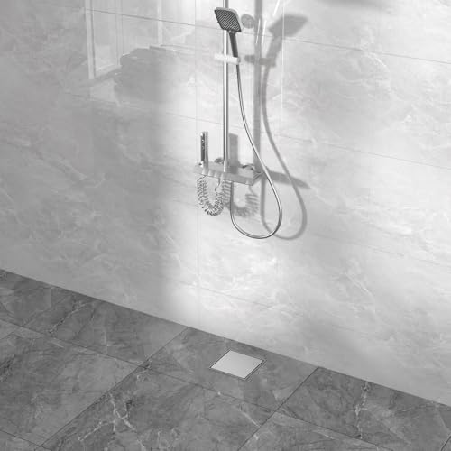 Square Shower Drain - 6 Inch Brushed Nickel, with Tile Insert Grate | AISI 304 Stainless Steel Shower Drain ,with Hair Catcher, Shower Floor Drain Fits Bathroom, Balcony - color: Brushed Nickel, size: 6 Inch