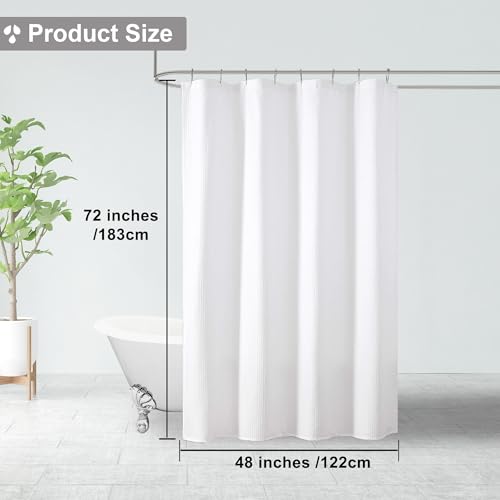 White Stall Shower Curtain 48X72 inch, Embossed Textured Fabric Shower Curtain for Bathroom - Soft Cloth & Hotel Spa, Water Repellent, Machine Washable Bathroom Curtain - color: White, size: 48"W x 72"L (Pack of 1)
