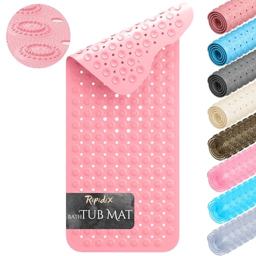 Non-Slip Bathtub Mat – 39"x15.5" Extra Long Shower Mat with Powerful Suction Cups & Drain Holes, Machine Washable Bath Mat for Tub, Foot Massage Texture, Helps Keep Tubs Clean, Pink - color: Pink