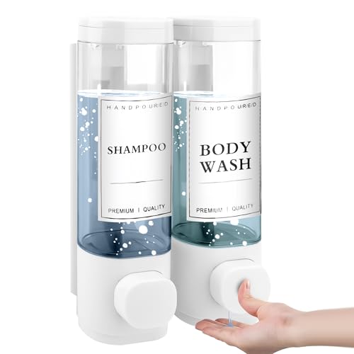 Shampoo and Conditioner Dispenser, 2 Chamber 300ml, Wall Mounted, White | Shower Soap Dispenser, Refillable Hand Soap Dispensers, Body Wash Dispenser for Bathroom, Kitchen, Hotel, Home - color: White, size: 2 Chamber