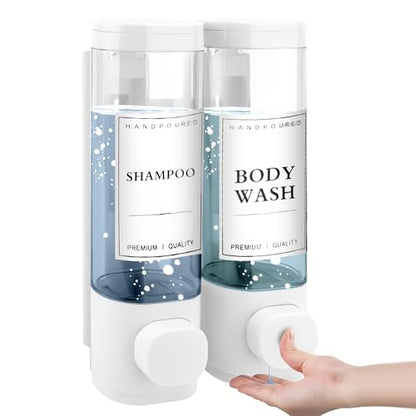Shampoo and Conditioner Dispenser, 2 Chamber 300ml, Wall Mounted, White | Shower Soap Dispenser, Refillable Hand Soap Dispensers, Body Wash Dispenser for Bathroom, Kitchen, Hotel, Home - color: White, size: 2 Chamber