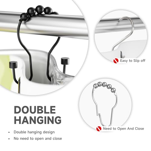 Bathway Shower Curtain Hooks, Shower Curtain Rings Rust Proof Double Hook Shower Curtain Hooks with Clindrical Design, 12 Pcs Black Shower Hooks for Shower Curtain, Metal Shower Rod Hooks - color: Black, style: Modern Shower Hooks with Cylinders