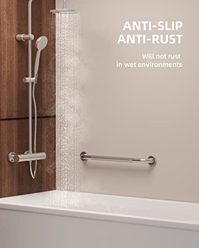 24 Inch Anti Slip Shower Grab Bar, Munzong Stainless Steel Bathroom Grab Bar, Satin Brushed Nickel Knurled Bathroom Balance Bar,Safety Hand Rail Support Handicap Elderly Senior Assist Bath Handle | Satin Brushed Nickel Knurled Bathroom Balance Bar Safety