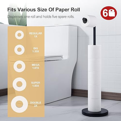 BAGNOLUX Bathroom Toilet Paper Holder Stand with Reserve, SUS304 Stainless Steel Rustproof Pedestal Tissue Roll Holder Heavy Duty (Matte Black) - color: Matte Black