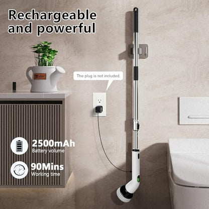 Electric Spin Scrubber, Full-Body IPX7 Waterproof Bathroom Scrubber,4 Replacement Head for Adjustable Extension Handle Electric Cleaning Brush for Bathroom, Tub, Tile