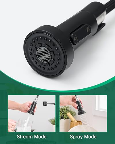 AIMADI Black Kitchen Faucet with Soap Dispenser and Pull Down Sprayer | Matte Black,Lead-Free,Single Handle,Stainless Steel,360° Swivel,for Farmhouse,Camper, RV,Laundry,Bar Sink - color: Matte Black