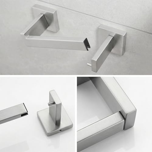 Toilet Paper Holder Wall Mount Brushed Nickel Stainless Steel | Toilet Tissue Roll Holder Bathroom Square Toilet Paper Towel Roll Holder Double Post Pivoting Tissue Handle - color: Brushed Nickel