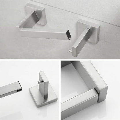 Toilet Paper Holder Wall Mount Brushed Nickel Stainless Steel | Toilet Tissue Roll Holder Bathroom Square Toilet Paper Towel Roll Holder Double Post Pivoting Tissue Handle - color: Brushed Nickel