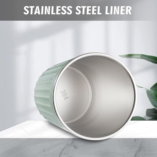 Toothbrush Cup Holder for Bathroom,Reusable Stainless Steel Bathroom Cup | 3"x4.5" Unbreakable Green Bathroom Tumbler Cup ,300ml Easy To Clean Striated Mouthwash Cup - color: Green