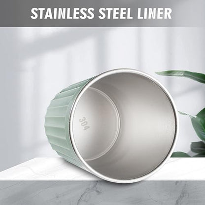 Toothbrush Cup Holder for Bathroom,Reusable Stainless Steel Bathroom Cup | 3"x4.5" Unbreakable Green Bathroom Tumbler Cup ,300ml Easy To Clean Striated Mouthwash Cup - color: Green
