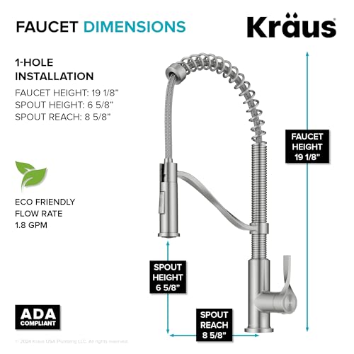 KRAUS Torak Pull Down Kitchen Faucet in Spot-Free Stainless Steel with Commercial Style Spring Spout, 2 Function Sprayer, Pre-Attached Water Lines, and Mounting Hardware, KPF-2635SFS - color: Spot Free Stainless Steel, style: Commercial Faucet