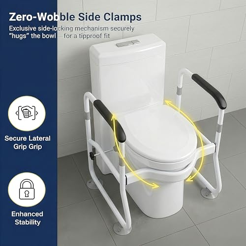 Toilet Safety Rail for Seniors - 300LBS Sturdy Adjustable Bathroom Assist Handle with Suction Cups, Tool-Free Installation, Ideal for Elderly, Post-Surgery, Mobility Impaired & Disabled