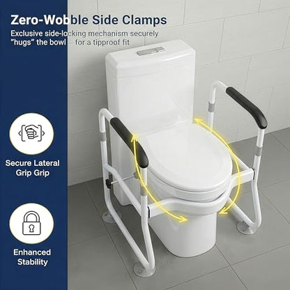 Toilet Safety Rail for Seniors - 300LBS Sturdy Adjustable Bathroom Assist Handle with Suction Cups, Tool-Free Installation, Ideal for Elderly, Post-Surgery, Mobility Impaired & Disabled