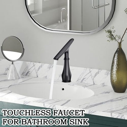 Touchless Bathroom Faucet, Matte Black Smart Motion Sensor Bathroom Sink Faucets 1 Hole with Cover Plate, Mixing Valve, Battery Powered for Commercial Lavatory, Home - color: Matte Black