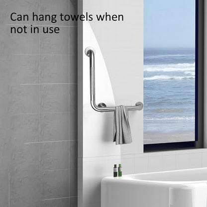 Angled Shower Grab Bar, 16x16 Inch Stainless Steel Bathroom Grab Bar, 1.25" Diameter L-Shaped Brushed Nickel Grab Bars for Bathtubs and Showers, Handicap Shower Grab Bar for Seniors Elderly - size: 16x16 Inch