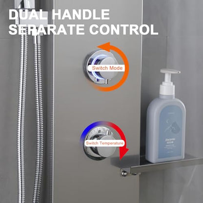 LED Shower Panels Tower System, LCD Temperature Display with Shelf, 304 Stainless Steel System with Rainfall Shower Head with Handheld Massage Body Jets Waterfall Bathtub, Brushed Nickel - color: Brushed Nickel