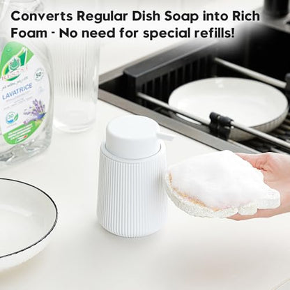 YAUKPH Striped Foaming Hand Soap Dispenser White | with Leak-Proof Pump for Bathroom and Kitchen Countertop 11oz - color: White, size: Foaming Dispenser