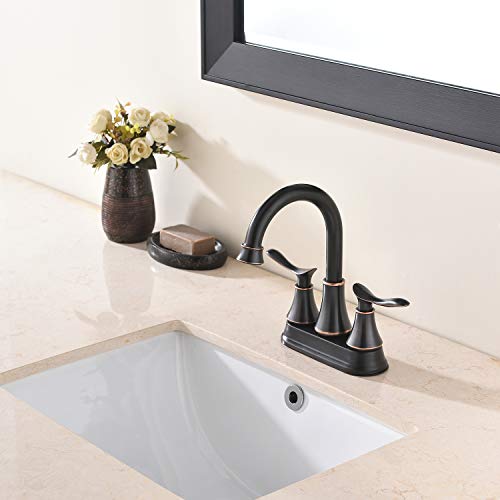 KINGO HOME Modern 2 Handle Oil Rubbed Bronze Bathroom Faucet, Bronze Bathroom Faucets RV Rubbed Bronze Bath Vanity Faucet for Sink 3 Hole with Water Supply Lines and Pop Up Drain - color: Oil Rubbed Bronze