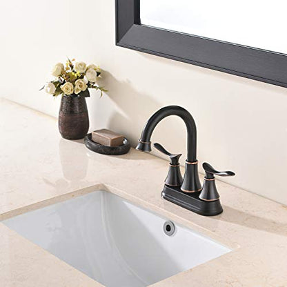 KINGO HOME Modern 2 Handle Oil Rubbed Bronze Bathroom Faucet, Bronze Bathroom Faucets RV Rubbed Bronze Bath Vanity Faucet for Sink 3 Hole with Water Supply Lines and Pop Up Drain - color: Oil Rubbed Bronze