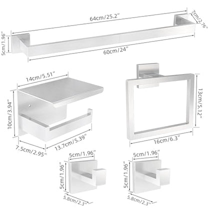 5-Pieces Bathroom Hardware Accessories Set, 24 Inch Stainless Steel Towel Racks for Bathroom, Towel Bar Set Towel Ring Coat Hook and Toilet Paper Holder with Shelf Wall Mounted, Brushed Silver - color: Silver