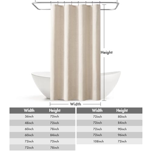 MIULEE Linen Fabric Shower Curtain Cream Beige W48*L72 8 Metal Hooks | Modern, Heavy Duty, Curtain Set, Waterproof Neutral Thick Cloth Shower Curtains, Bathroom Bathtub, Washable - color: Cream, size: 48"W x 72"L (Pack of 1)