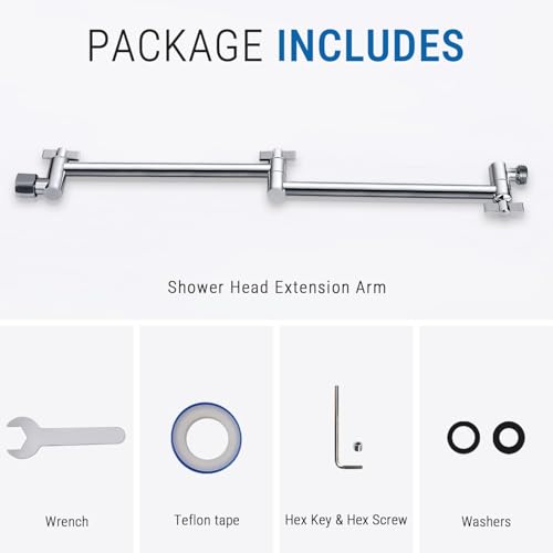 G-Promise 18 Inch Solid Brass Shower Head Extension Arm (Chrome) | Rise or Lower Shower Head, All Metal, Height & Angle Adjustable Extender, Firmly Secure Shower Head, Easy Install - color: Chrome
