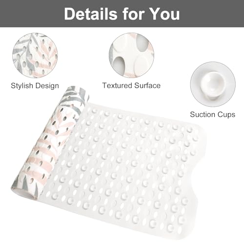 Large Shower Mat Non Slip, Yonala Premium Anti Slip Bath Mat for Tub, 40 x 16 Inch Extra Long Bathtub Mat with Suction Cups and Drain Holes, Easy Clean - color: Leaf